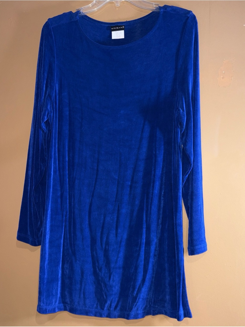 HC840 Citiknit Top Women's XLarge Blue Slinky Knit Tunic Long Sleeve Band
